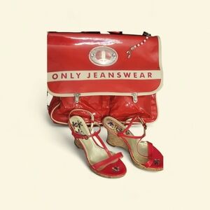 ONLY Jeanswear Red Patent Shoulder Bag with Red Wedge Sandals